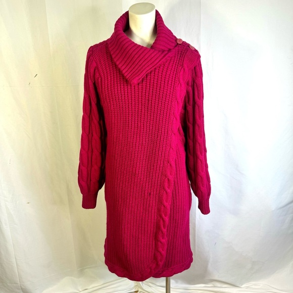 SPANNER VINTAGE PINK WOOL SWEATER JACKET 2 in 1 SWEATER DRESS CHUNKY SWEATER - Picture 4 of 16